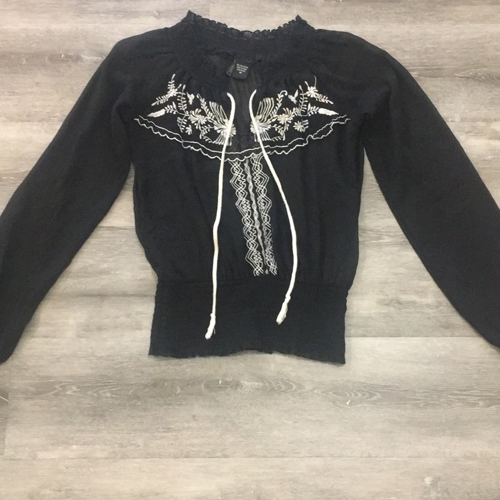 Boho Sheer Embroidered Shirt Size Medium